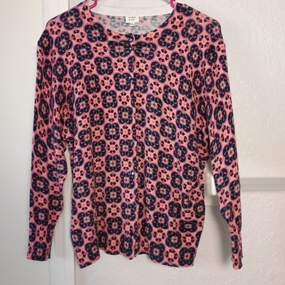 Crown & Ivy Button Up Long Sleeve Sweater Cardigan Women's Size XL Multicolor - Picture 2 of 5